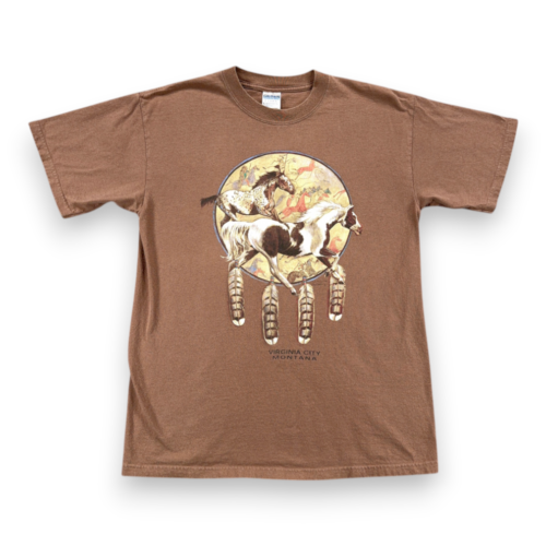 Vintage Horses Shirt Adult MEDIUM Brown Virginia City Montana Dreamcatcher Y2K