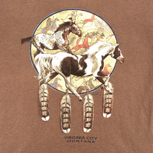 Vintage Horses Shirt Adult MEDIUM Brown Virginia City Montana Dreamcatcher Y2K-2 Vintage Horses Shirt Adult MEDIUM Brown Virginia City Montana Dreamcatcher Y2K