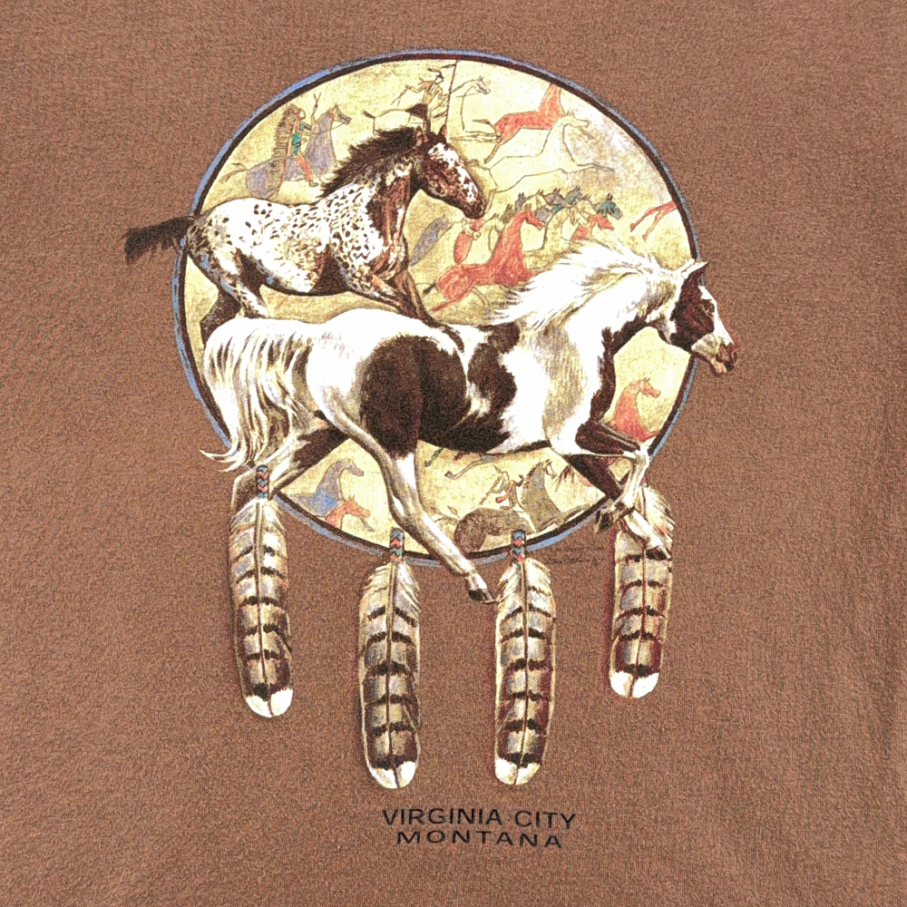 Vintage Horses Shirt Adult MEDIUM Brown Virginia City Montana Dreamcatcher Y2K-2 Vintage Horses Shirt Adult MEDIUM Brown Virginia City Montana Dreamcatcher Y2K