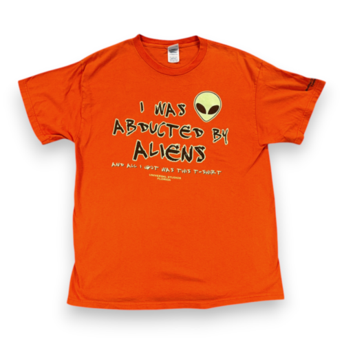 Vintage Universal Studios Shirt Adult LARGE Orange Abducted Aliens Florida 90s