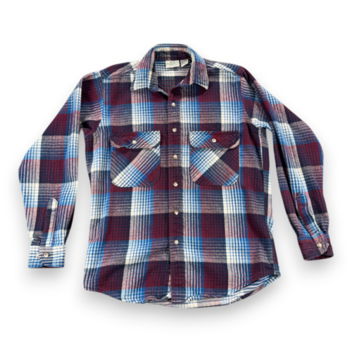 Vintage Van Heusen Shirt Adult MEDIUM Purple Plaid Flannel Grunge Outdoors 90s
