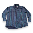 Vintage Wrangler Shirt Adult 2XL XXL Blue Green White Striped Western Cowboy 90s