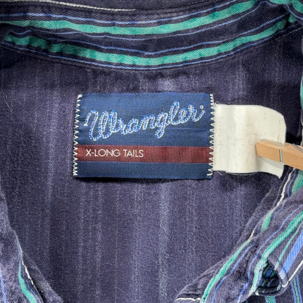 Vintage Wrangler Shirt Adult 2XL XXL Blue Green White Striped Western Cowboy 90s-5 Vintage Wrangler Shirt Adult 2XL XXL Blue Green White Striped Western Cowboy 90s