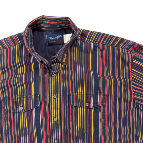 Vintage Wrangler Shirt Adult 2XL XXL Blue Red Yellow Striped Western Cowboy 90s-2 Vintage Wrangler Shirt Adult 2XL XXL Blue Red Yellow Striped Western Cowboy 90s