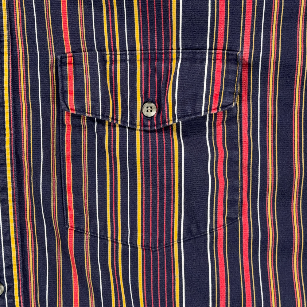 Vintage Wrangler Shirt Adult 2XL XXL Blue Red Yellow Striped Western Cowboy 90s-5 Vintage Wrangler Shirt Adult 2XL XXL Blue Red Yellow Striped Western Cowboy 90s