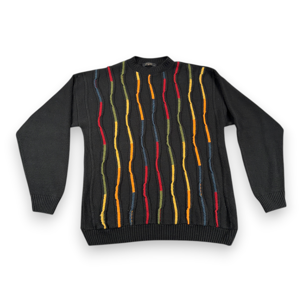 Vintage Protege Collection Sweater Adult LARGE Black Textured 3D Knit Biggie 90s-1 Vintage Protege Collection Sweater Adult LARGE Black Textured 3D Knit Biggie 90s