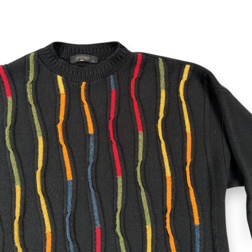 Vintage Protege Collection Sweater Adult LARGE Black Textured 3D Knit Biggie 90s-2 Vintage Protege Collection Sweater Adult LARGE Black Textured 3D Knit Biggie 90s