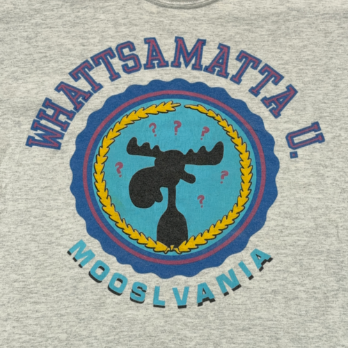 Vintage Rocky Bullwinkle Shirt Adult MEDIUM Gray Whattsamatta U Mooslvania Y2K-2 Vintage Rocky Bullwinkle Shirt Adult MEDIUM Gray Whattsamatta U Mooslvania Y2K