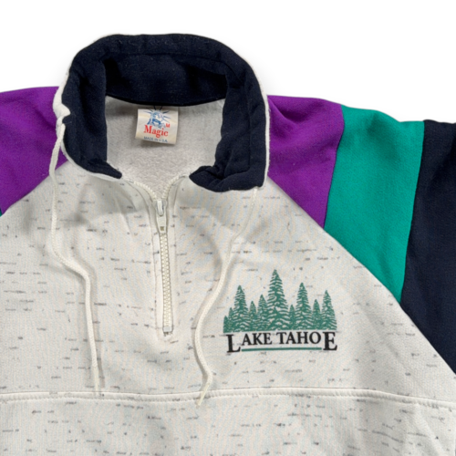 Vintage Lake Tahoe Sweater Adult SMALL White Sweatshirt Colorblock Ski USA 90s-2 Vintage Lake Tahoe Sweater Adult SMALL White Sweatshirt Colorblock Ski USA 90s