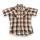 Vintage Western Shirt Adult MEDIUM Brown Plaid Gold Canyon Trails Pearl Snap 70s