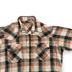 Vintage Western Shirt Adult MEDIUM Brown Plaid Gold Canyon Trails Pearl Snap 70s