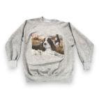 Vintage Hunting Dog Sweater Adult EXTRA LARGE Gray Sweatshirt Spaniel USA 80s