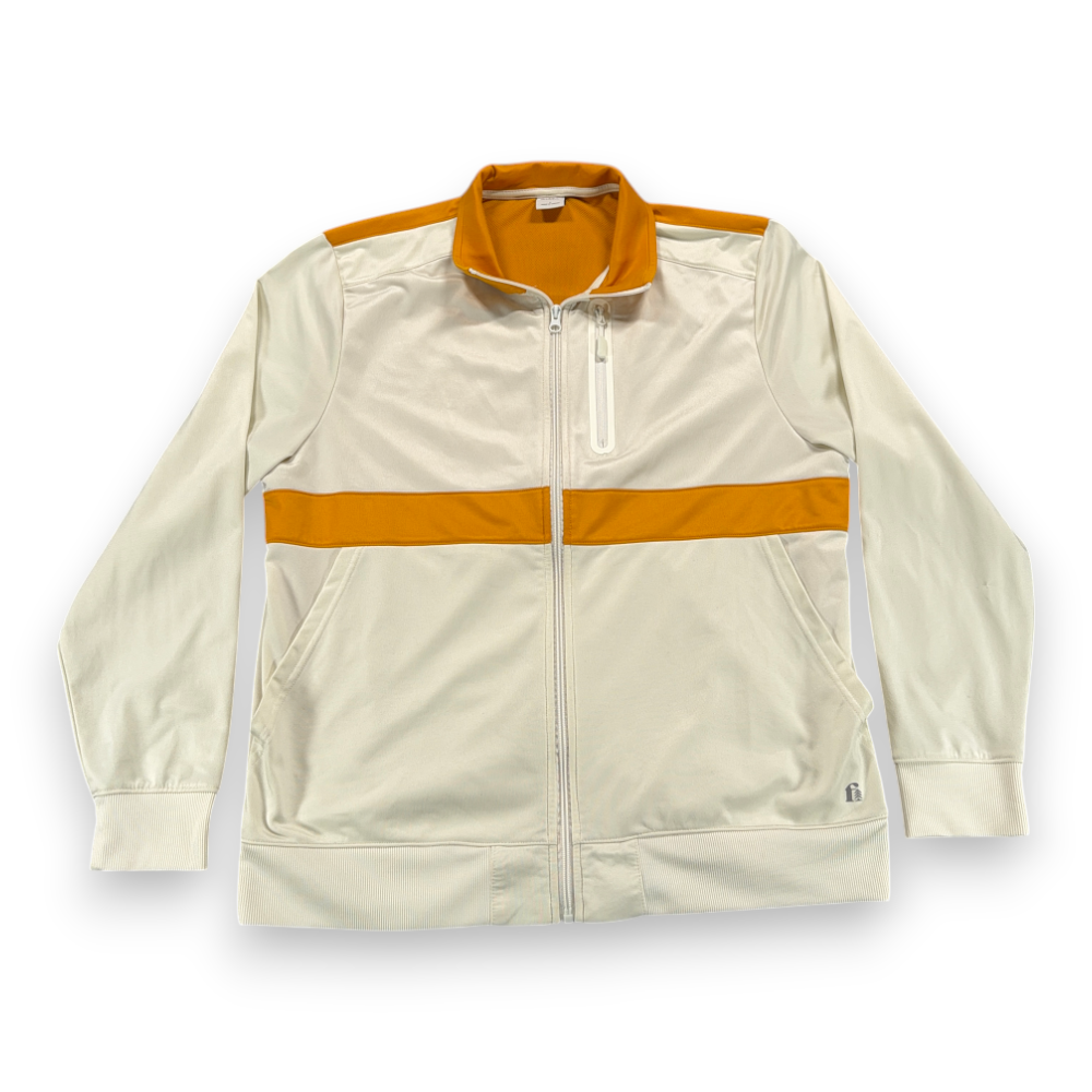 Bonobos Jacket Adult LARGE White Yellow Cotton Fielder Track Retro Full Zip-1 Bonobos Jacket Adult LARGE White Yellow Cotton Fielder Track Retro Full Zip