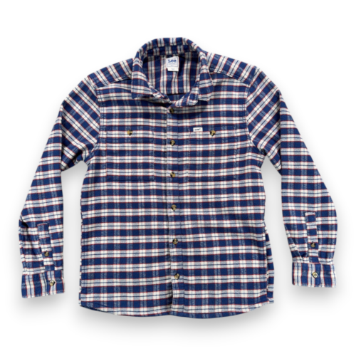 Lee Shirt Adult SMALL Blue White Red Plaid Flannel Workwear Shacket Side Pockets