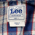 Lee Shirt Adult SMALL Blue White Red Plaid Flannel Workwear Shacket Side Pockets