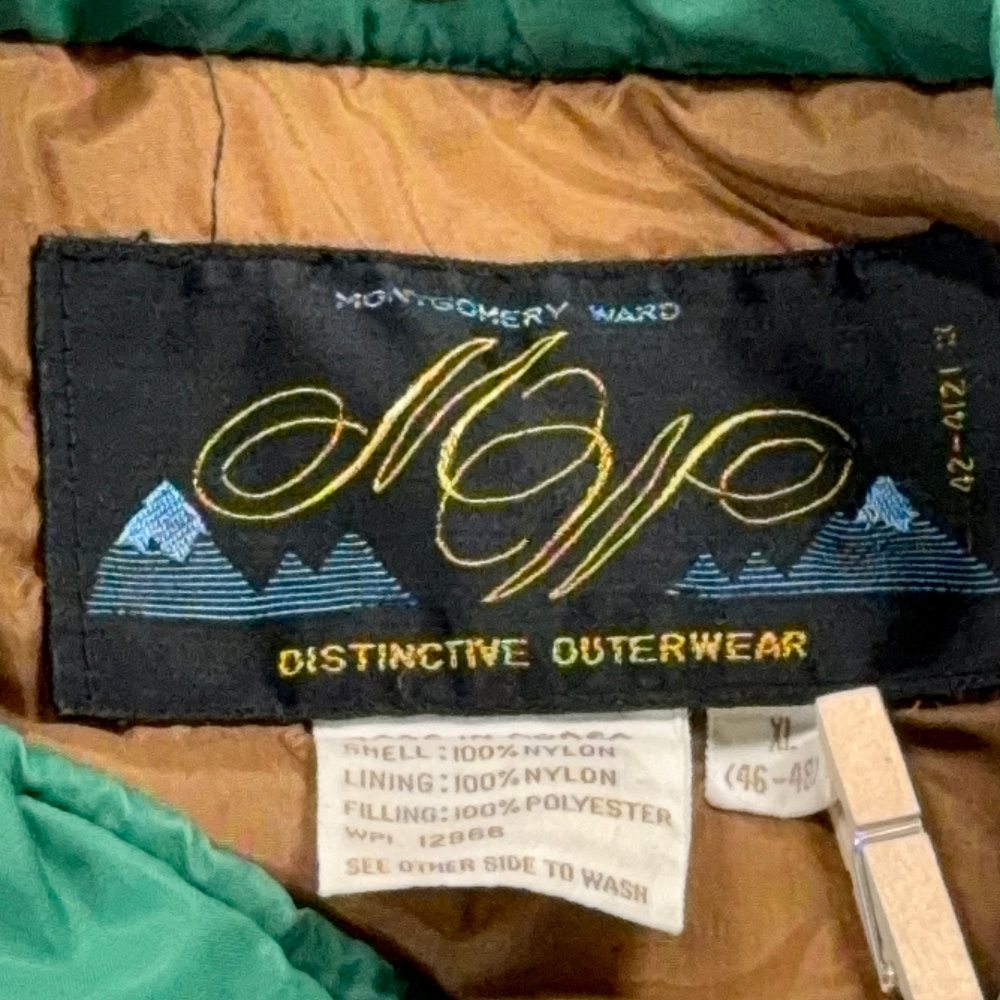 Vintage Montgomery Ward Jacket Adult EXTRA LARGE Green Puffer Nylon Quilted 80s-7 Vintage Montgomery Ward Jacket Adult EXTRA LARGE Green Puffer Nylon Quilted 80s