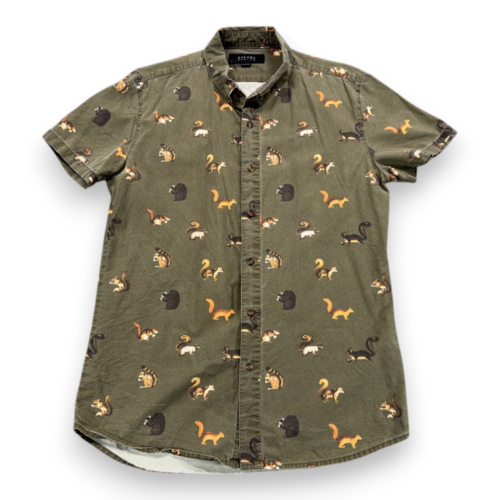 Squirrel Shirt Adult MEDIUM Green Cotton Afends Button Down Novelty Print Funny