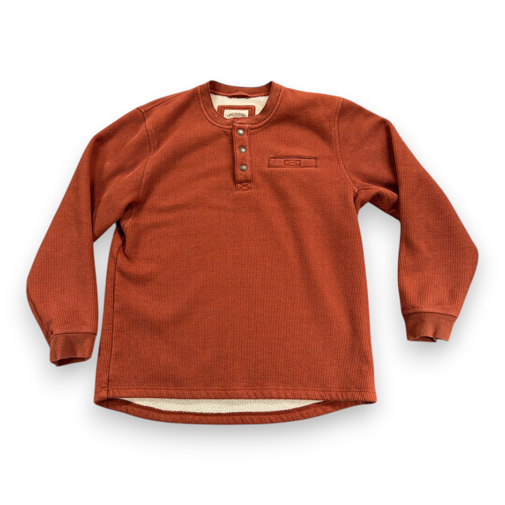 LL Bean Sweater Adult LARGE Orange Katahdin Iron Works Henley Waffle Knit Sherpa-1 LL Bean Sweater Adult LARGE Orange Katahdin Iron Works Henley Waffle Knit Sherpa