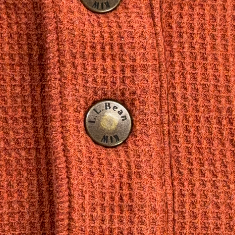 LL Bean Sweater Adult LARGE Orange Katahdin Iron Works Henley Waffle Knit Sherpa-4 LL Bean Sweater Adult LARGE Orange Katahdin Iron Works Henley Waffle Knit Sherpa