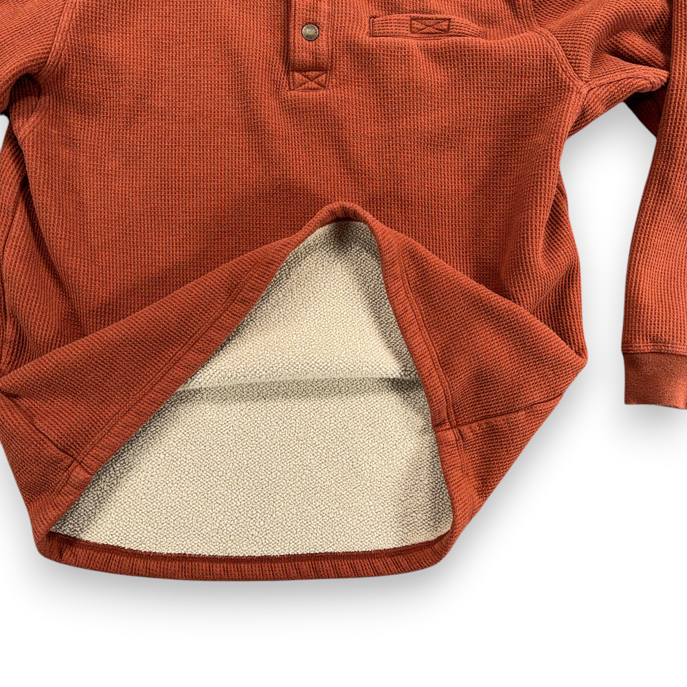 LL Bean Sweater Adult LARGE Orange Katahdin Iron Works Henley Waffle Knit Sherpa-9 LL Bean Sweater Adult LARGE Orange Katahdin Iron Works Henley Waffle Knit Sherpa