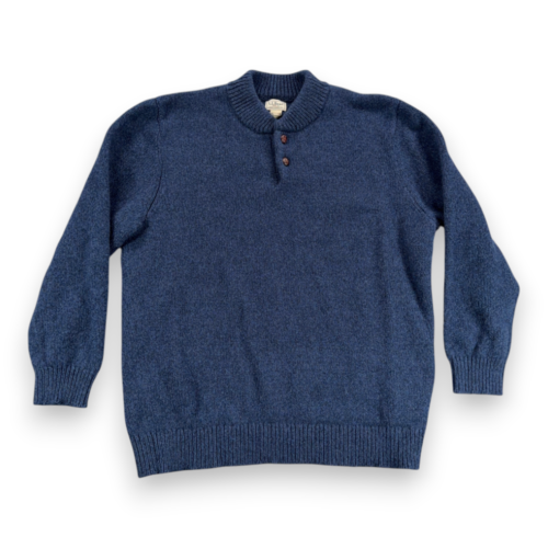 Vintage LL Bean Sweater Adult 2XL XXL Blue Lambs Wool Henley Chunky Knit Y2K
