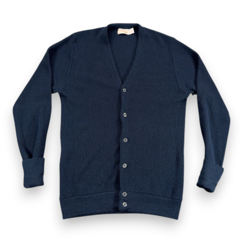 Vintage JC Penney Sweater Adult LARGE Blue Cardigan Fox USA Acrylic Cobain 70s