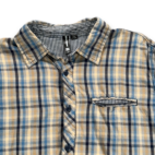 Ocean Current Shirt Adult MEDIUM Blue Yellow Plaid Gingham Cotton Button Up