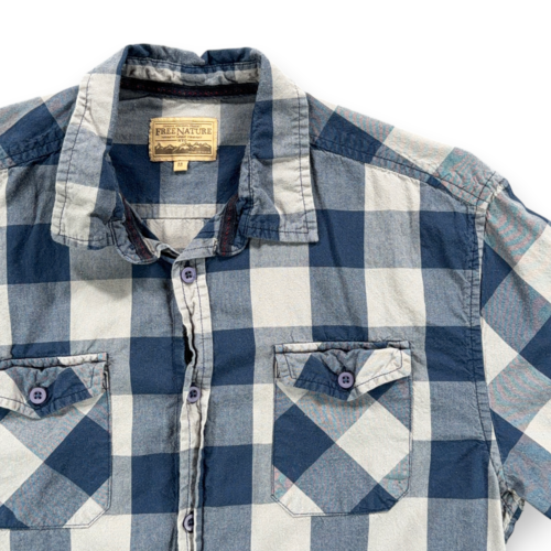 Free Nature Shirt Adult MEDIUM Blue Gray Cotton Buffalo Check Button Up-2 Free Nature Shirt Adult MEDIUM Blue Gray Cotton Buffalo Check Button Up
