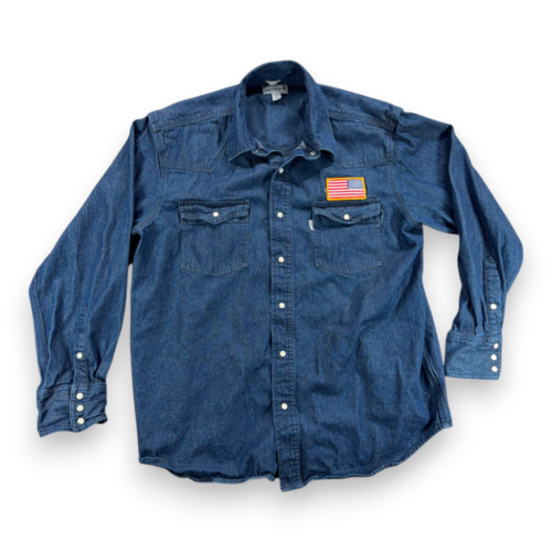 Carhartt Western Shirt Adult EXTRA LARGE Blue Denim Relaxed Fit Dark Wash Patch