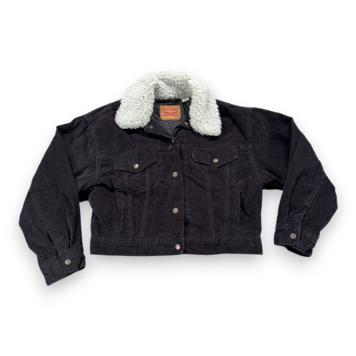Levis Jacket Womens MEDIUM Brown Corduroy Sherpa Lined Trucker Cropped Western