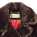Vintage Lilli Ann Fur Coat Womens LARGE Brown Faux Double Breasted Satin USA 60s