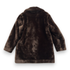 Vintage Lilli Ann Fur Coat Womens LARGE Brown Faux Double Breasted Satin USA 60s