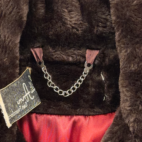 Vintage Lilli Ann Fur Coat Womens LARGE Brown Faux Double Breasted Satin USA 60s