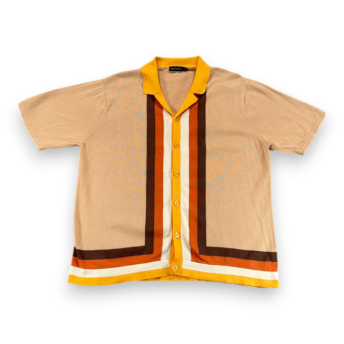 Paul Fredrick Shirt Adult EXTRA LARGE Brown Burnt Orange Striped Knit Retro Mod