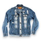 Rolling Paper Jacket Adult LARGE Blue Jean Denim Distressed Splatter Stoner