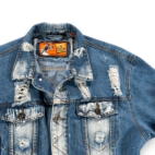 Rolling Paper Jacket Adult LARGE Blue Jean Denim Distressed Splatter Stoner