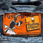 Rolling Paper Jacket Adult LARGE Blue Jean Denim Distressed Splatter Stoner