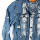 Rolling Paper Jacket Adult LARGE Blue Jean Denim Distressed Splatter Stoner