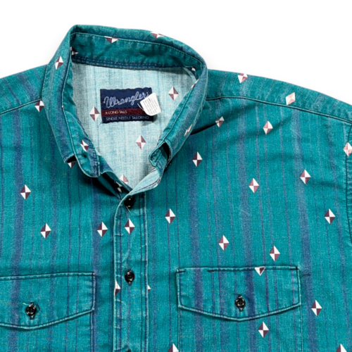 Vintage Wrangler Shirt Adult EXTRA LARGE Green Blue Striped Diamond Western 90s-2 Vintage Wrangler Shirt Adult EXTRA LARGE Green Blue Striped Diamond Western 90s