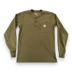 Carhartt Shirt Adult MEDIUM Green Henley Snaps Long Sleeve Military Workwear