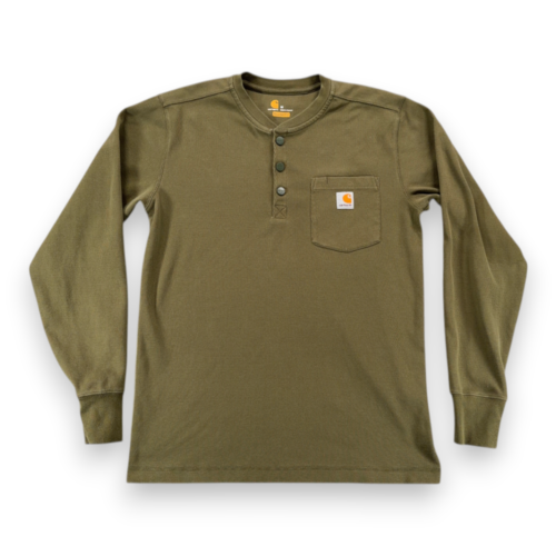 Carhartt Shirt Adult MEDIUM Green Henley Snaps Long Sleeve Military Workwear