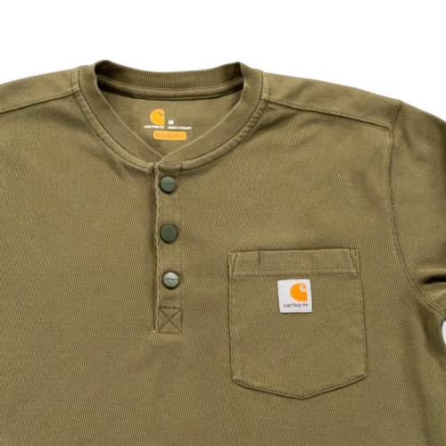 Carhartt Shirt Adult MEDIUM Green Henley Snaps Long Sleeve Military Workwear-2 Carhartt Shirt Adult MEDIUM Green Henley Snaps Long Sleeve Military Workwear