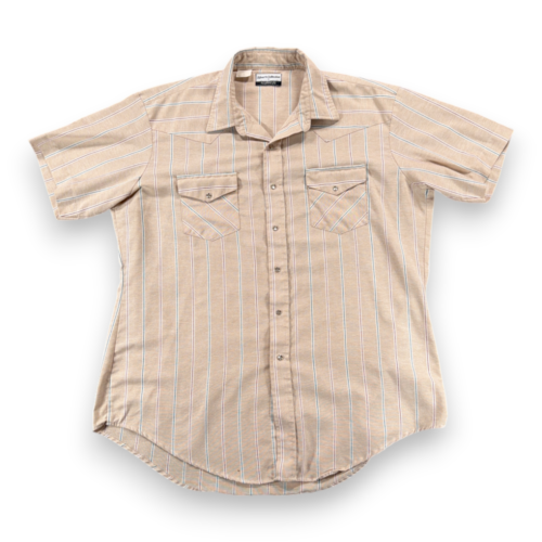 Vintage Karman Western Shirt Adult EXTRA LARGE Brown Striped Pearl Snap 80s