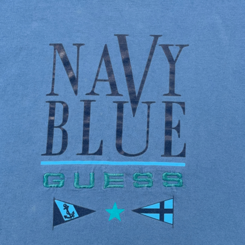 Vintage Guess Shirt Adult LARGE Blue Cotton Nautical Navy Flags Logo USA 90s-2 Vintage Guess Shirt Adult LARGE Blue Cotton Nautical Navy Flags Logo USA 90s