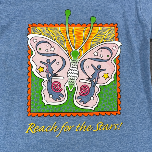 Vintage Butterfly Shirt Boys LARGE 14-16 Blue Reach For Stars Art USA 90s-2 Vintage Butterfly Shirt Boys LARGE 14-16 Blue Reach For Stars Art USA 90s