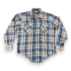 Vintage Envoy Shirt Adult LARGE Blue Brown Plaid Long Sleeve Permanent Press 80s