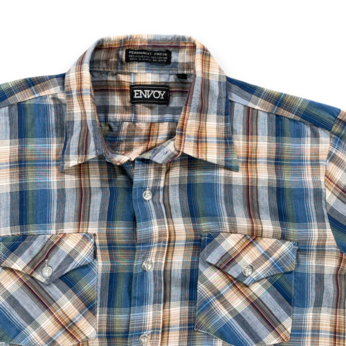 Vintage Envoy Shirt Adult LARGE Blue Brown Plaid Long Sleeve Permanent Press 80s-2 Vintage Envoy Shirt Adult LARGE Blue Brown Plaid Long Sleeve Permanent Press 80s