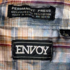 Vintage Envoy Shirt Adult LARGE Blue Brown Plaid Long Sleeve Permanent Press 80s