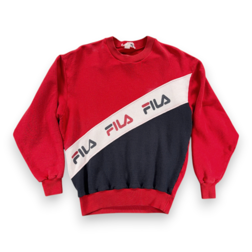Vintage Fila Sweater Adult MEDIUM Red Blue Sweatshirt Colorblock Italy Made 80s