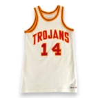 Vintage High School Basketball Jersey Adult SMALL White Red Trojans Spanjian 70s
